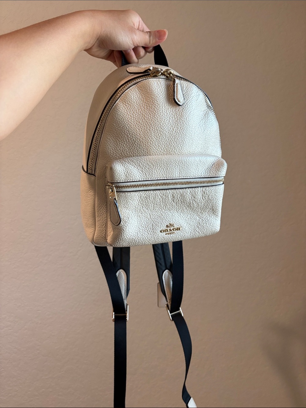 Coach Cream Pebbled Leather Mini Backpack with Gold Hardware